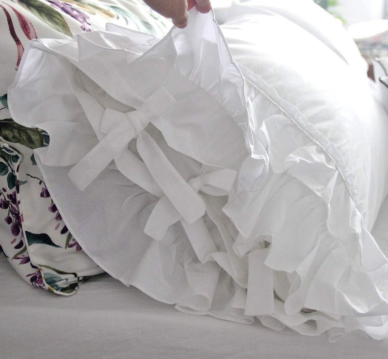 QSH Ruffle Sheets Set King Size French Country Lace Bedding 100% Washed Cotton Shabby Chic Bed Sheet Set 4pcs Deep Pockets Ruffled Bed Sheets - Image 5